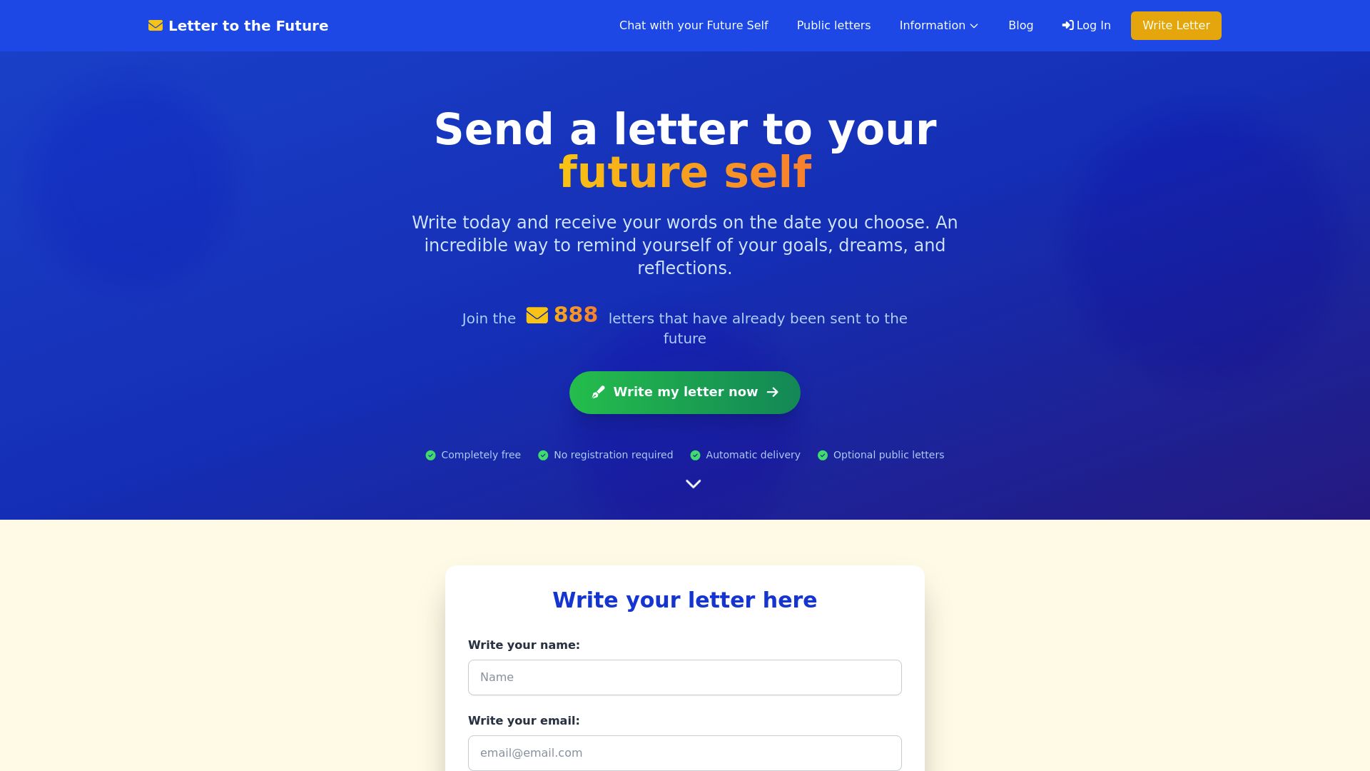 LetterToTheFuture homepage screenshot